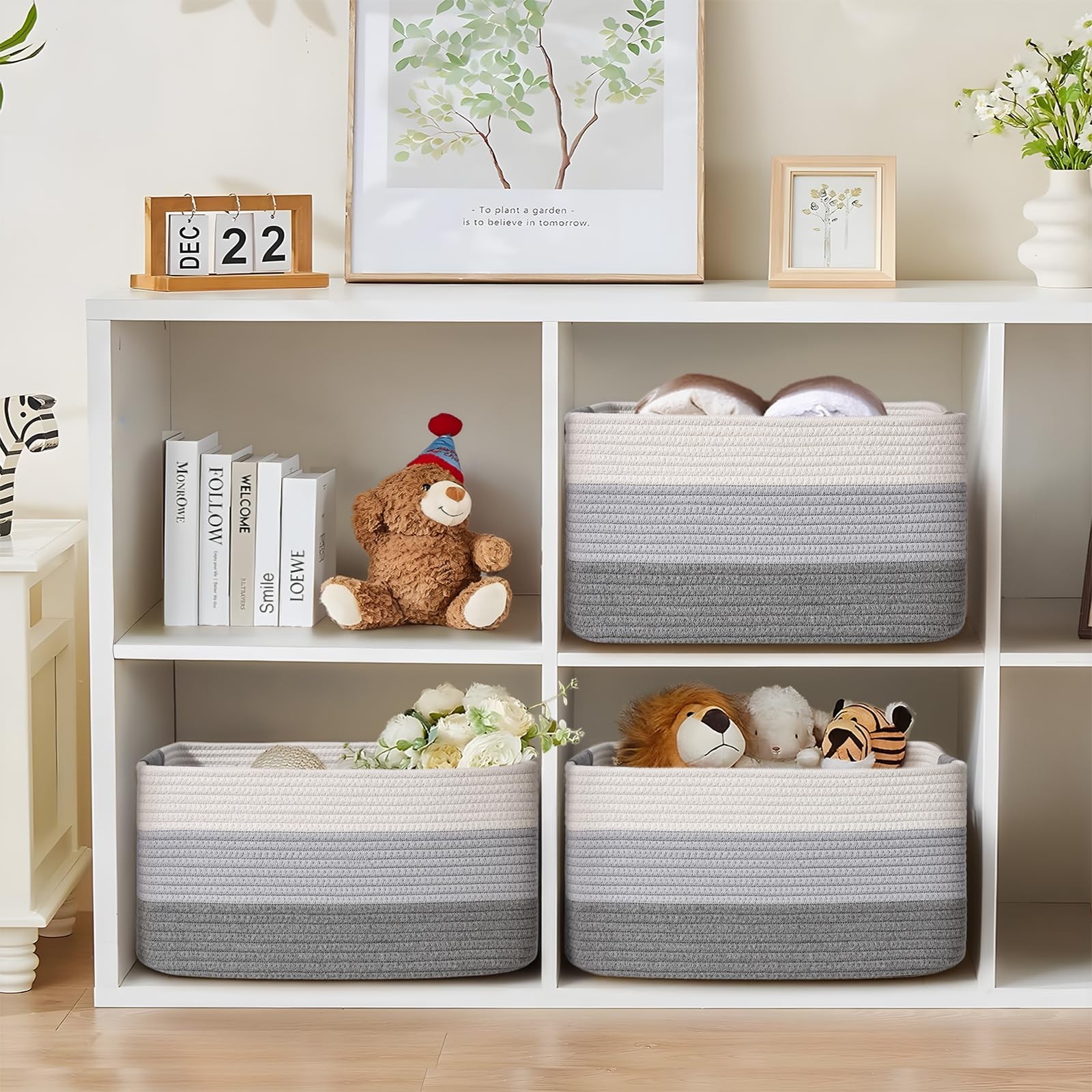 Large Woven Storage Baskets – 3 Pack, 17.5″x13″x7″, Cotton Rope Organizers for C