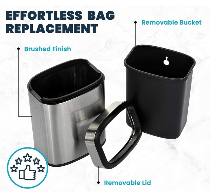Compact 5.3 Gallon Brushed Stainless Steel Kitchen Trash Can – Open Top Design
