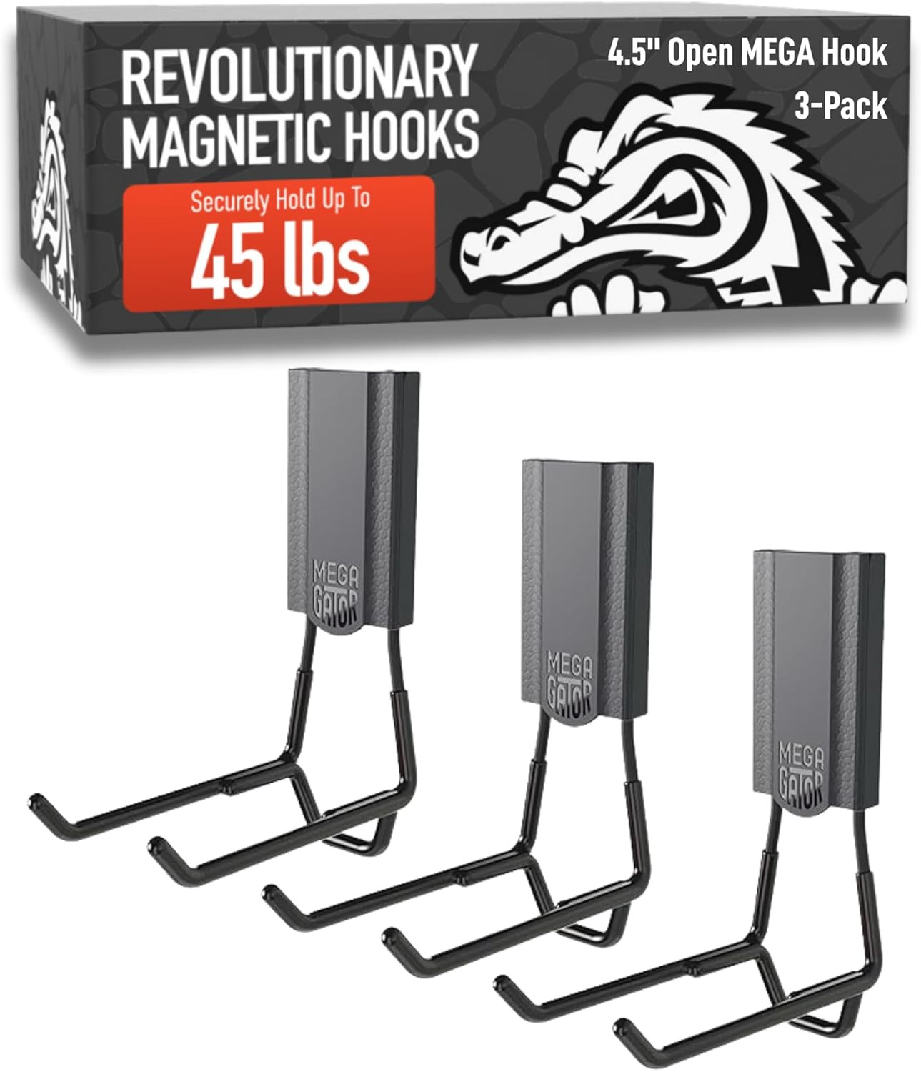 MEGA 4.5 in Open Hooks, 45 Lb Heavy Duty Magnetic Hooks for Steel Surfaces, Pate