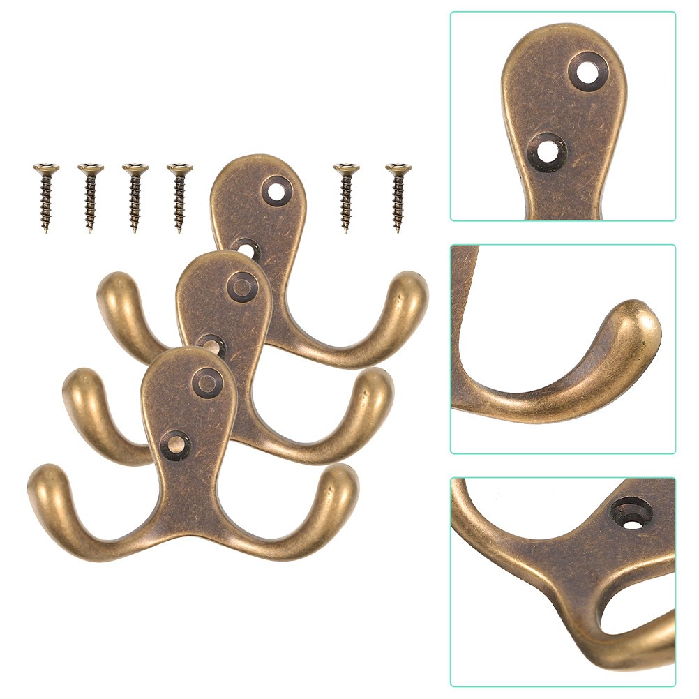 3Pcs Copper Metal Wall Hooks for Bathroom Towels and Coat Hanging Light Brown