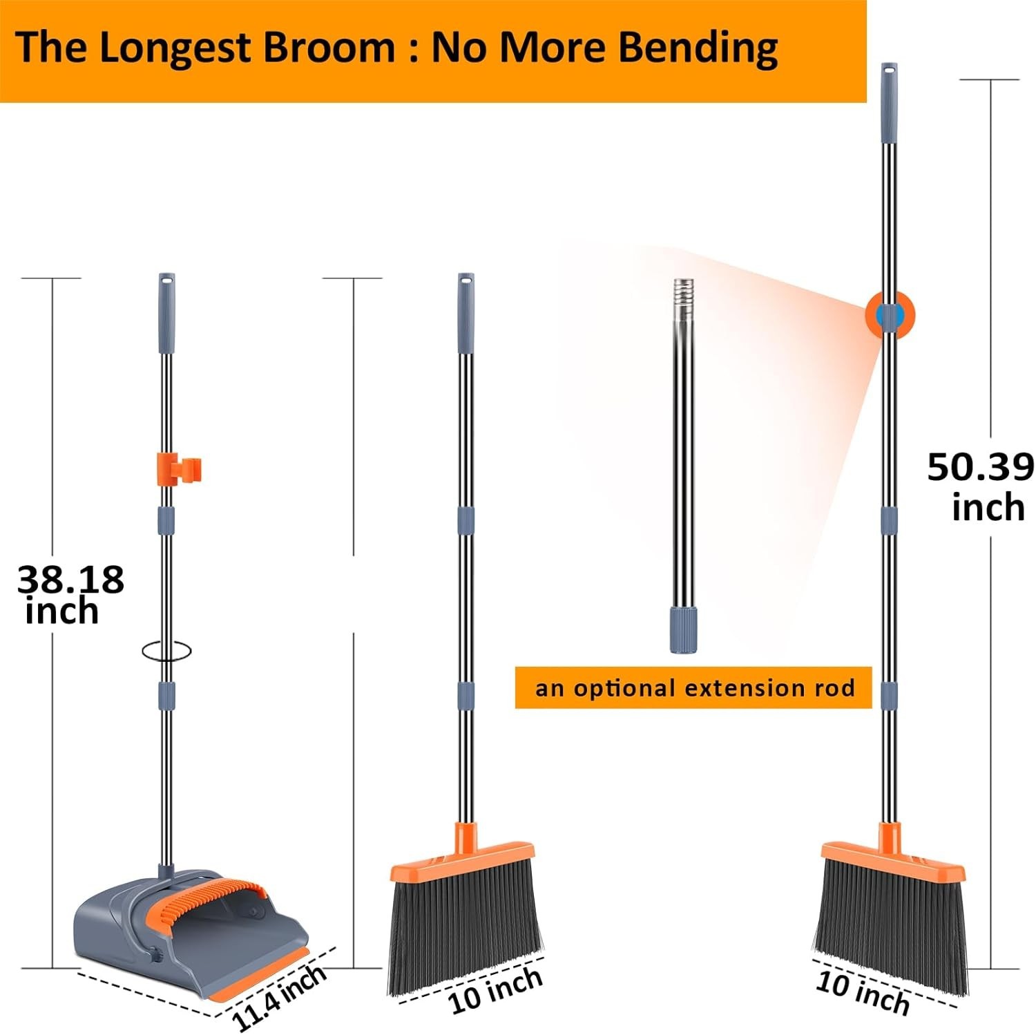 Upgrade Broom and Dustpan Set, Self-Cleaning with Dustpan Teeth, Indoor&Outdo…