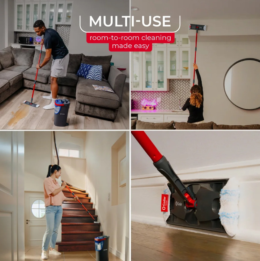 O-Cedar H2prO Flat Mop System | Safe on Wood Floors, Vinyl, Tile, Baseboards