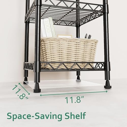 5 Tier Standing Shelving Metal Units, 11.8D x 11.8W x 50.0H (5Tier) Black