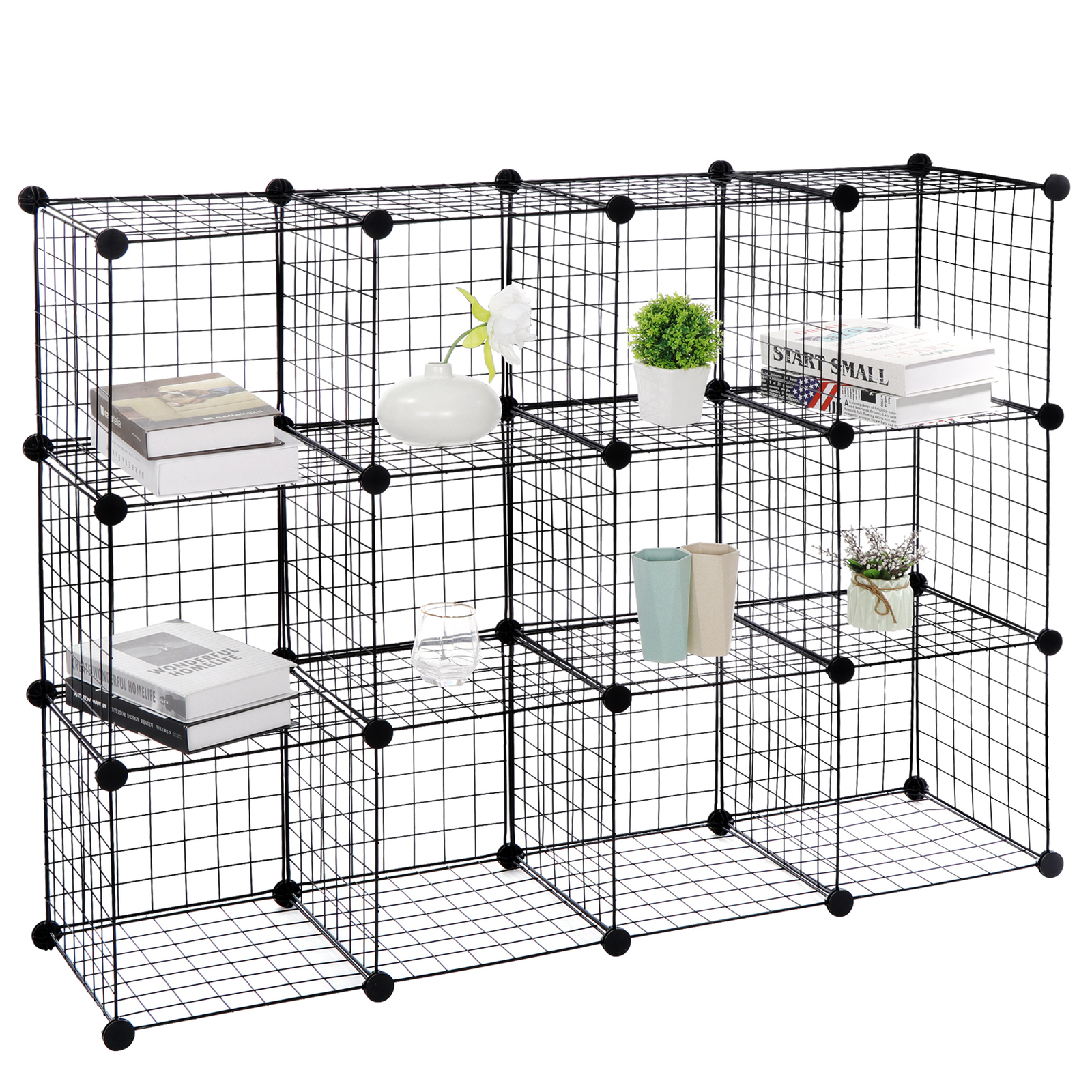 Wire Cube Storage 12-Cube Storage Organizer Metal DIY Modular Cabinet Bookshelf