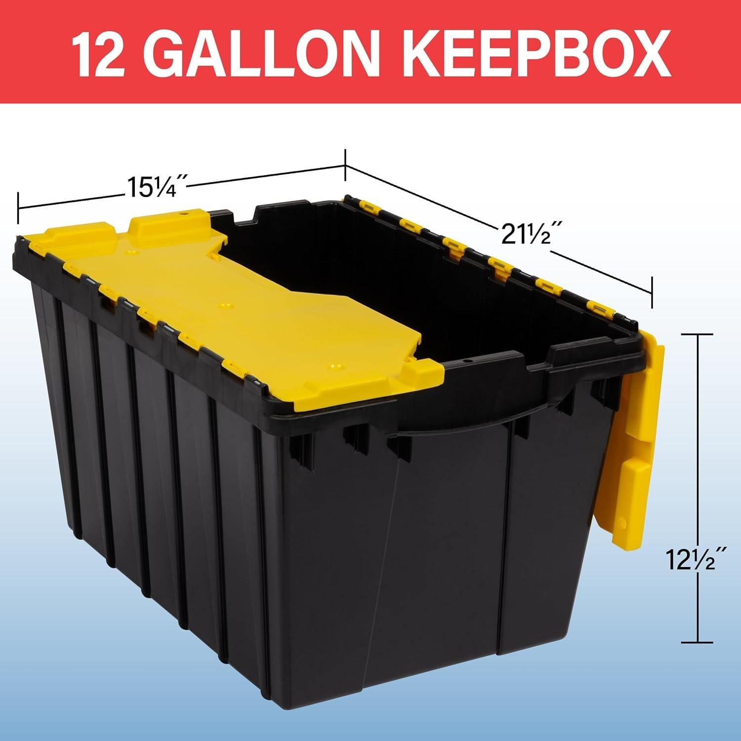 Akro~Mils 12 Gal Stackable Plastic Storage Tote Box with Lid, Black/Yellow
