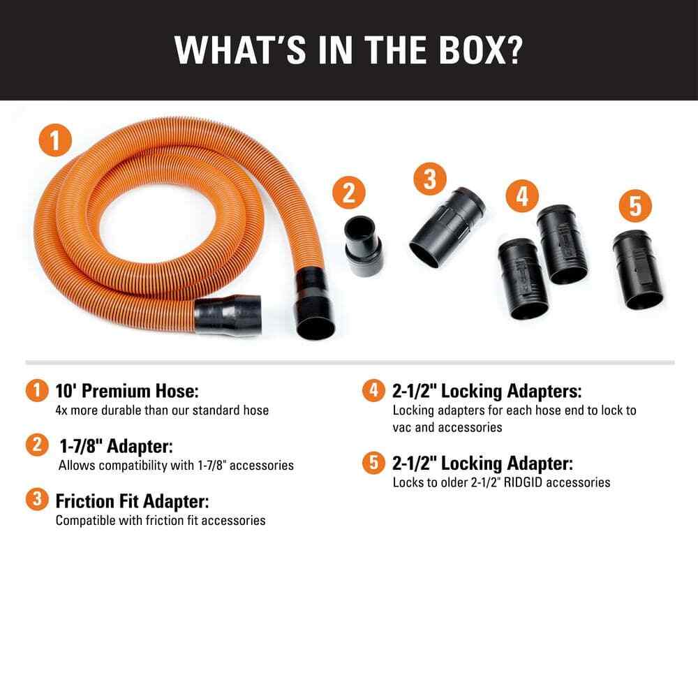 RIDGID 1-7/8 in. x 10 ft. Locking Professional Vacuum Hose Kit Accessory