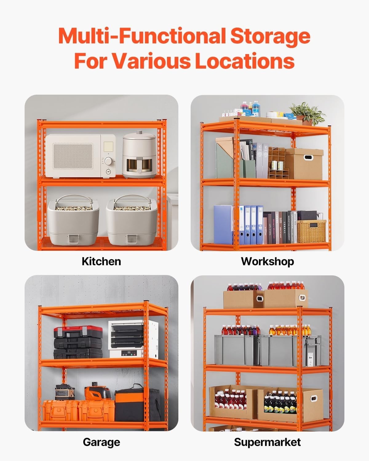 2400 lbs Capacity 4-Tier Heavy Duty Metal Shelving – Adjustable Utility Shelf