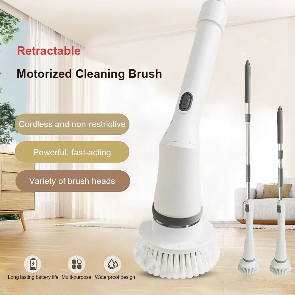 Electric Spin Scrubber Cordless Bathroom Scrubber with 6 Heads Telescopic Handle