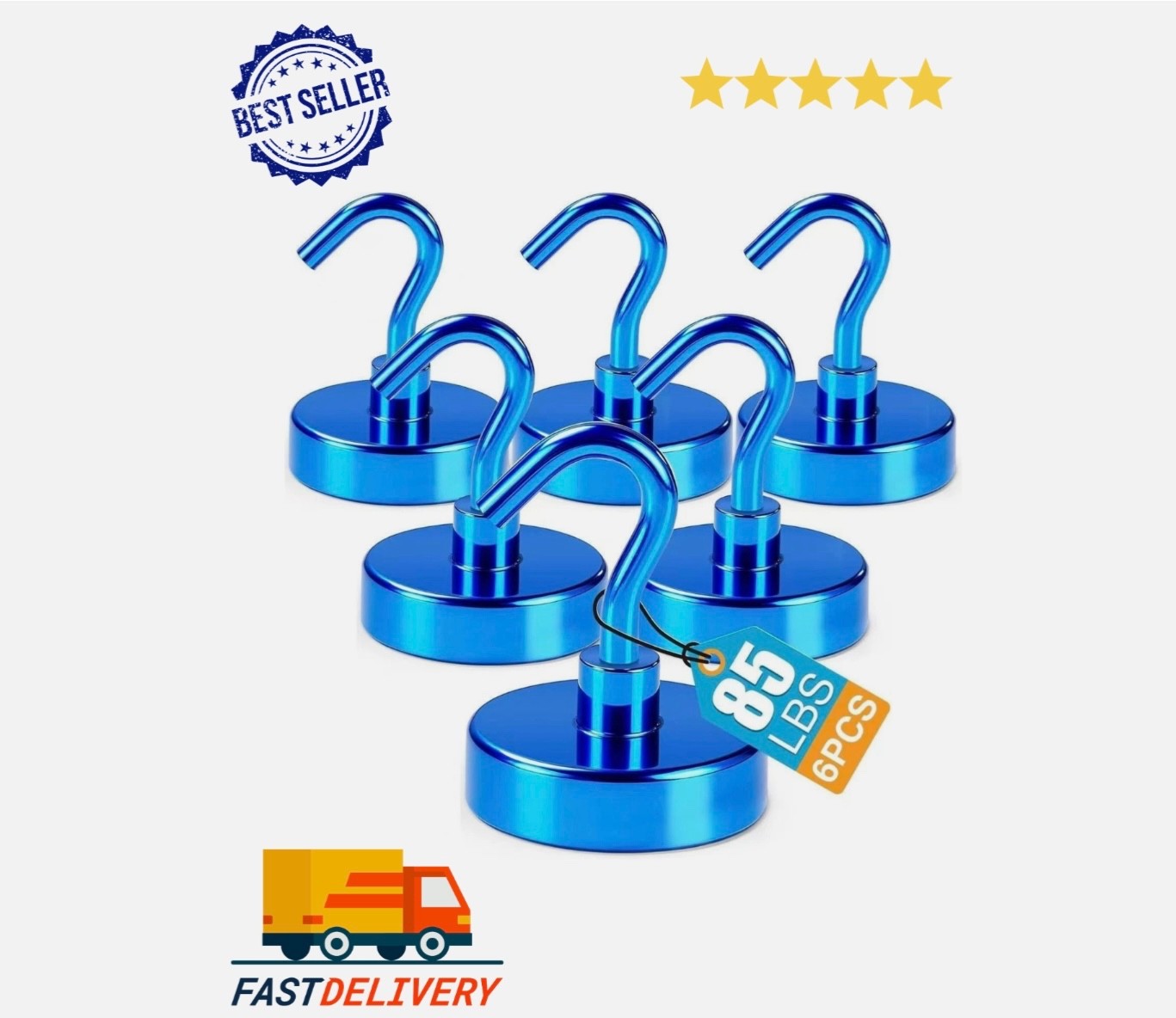 6 Pack 85LB Magnetic Hooks, Strong Cabin Ship Essentials Hook Heavy Duty Refrige