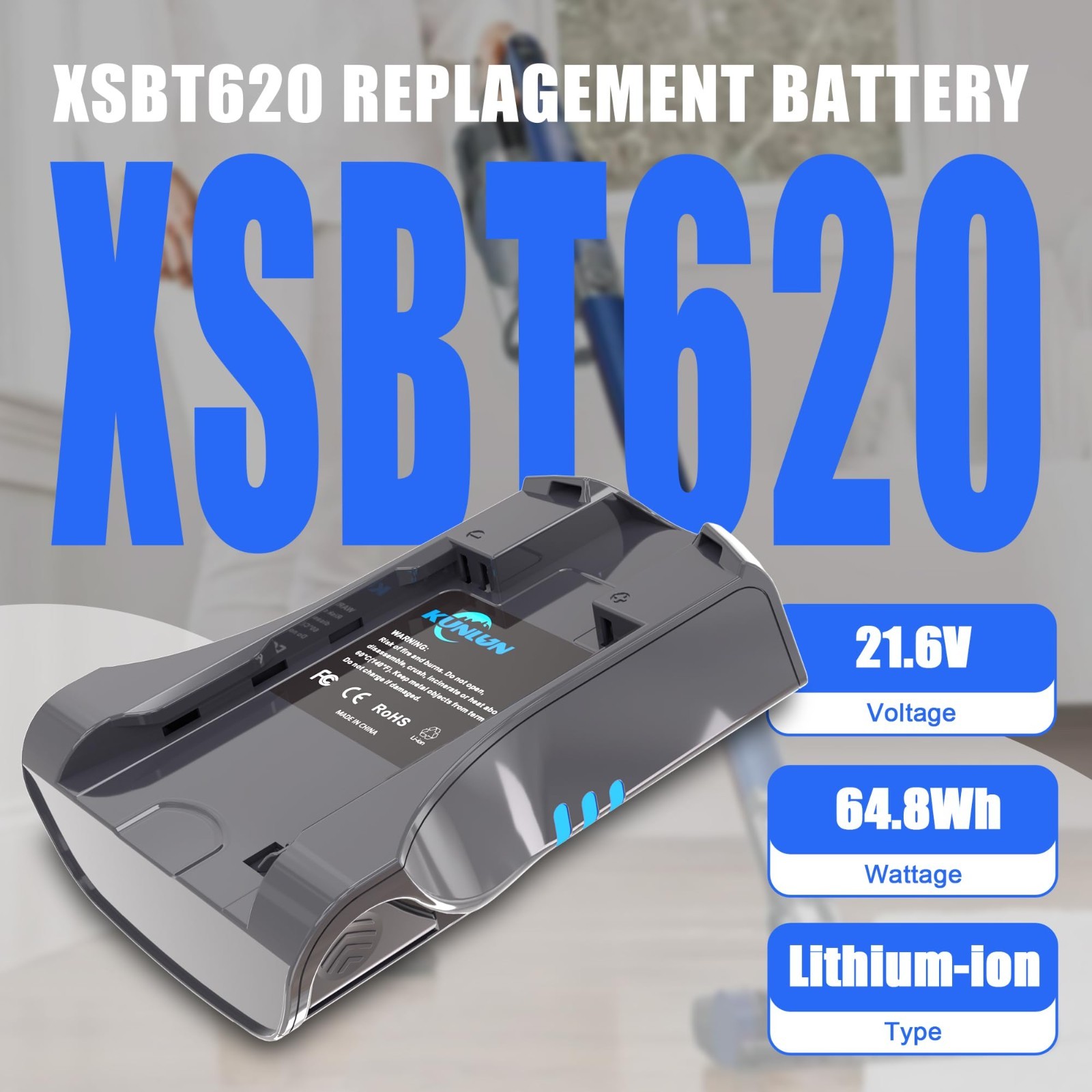 High-Capacity 21.6V Li-ion Replacement Battery for Shark IZ363HT IZ362H IZ361H I