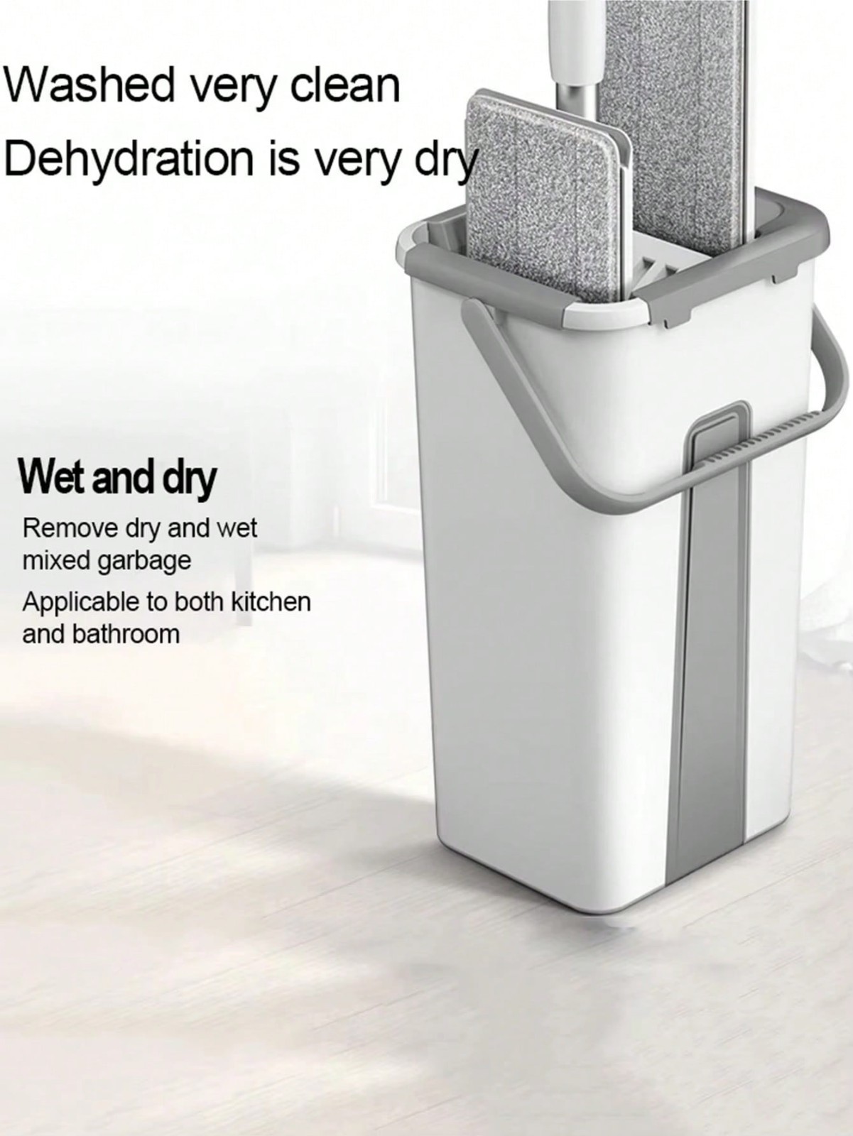Flat Floor Mop and Bucket Set – Hands Free Self-Wringing Mop System with Reusabl