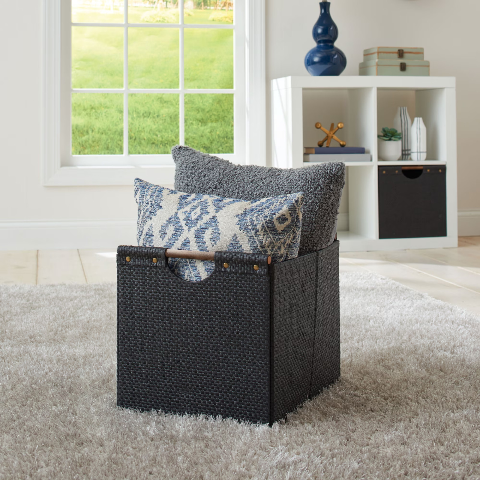 Better Homes & Gardens Fabric Cube Storage Bins (12.75″ x 12.75″), Black Woven,