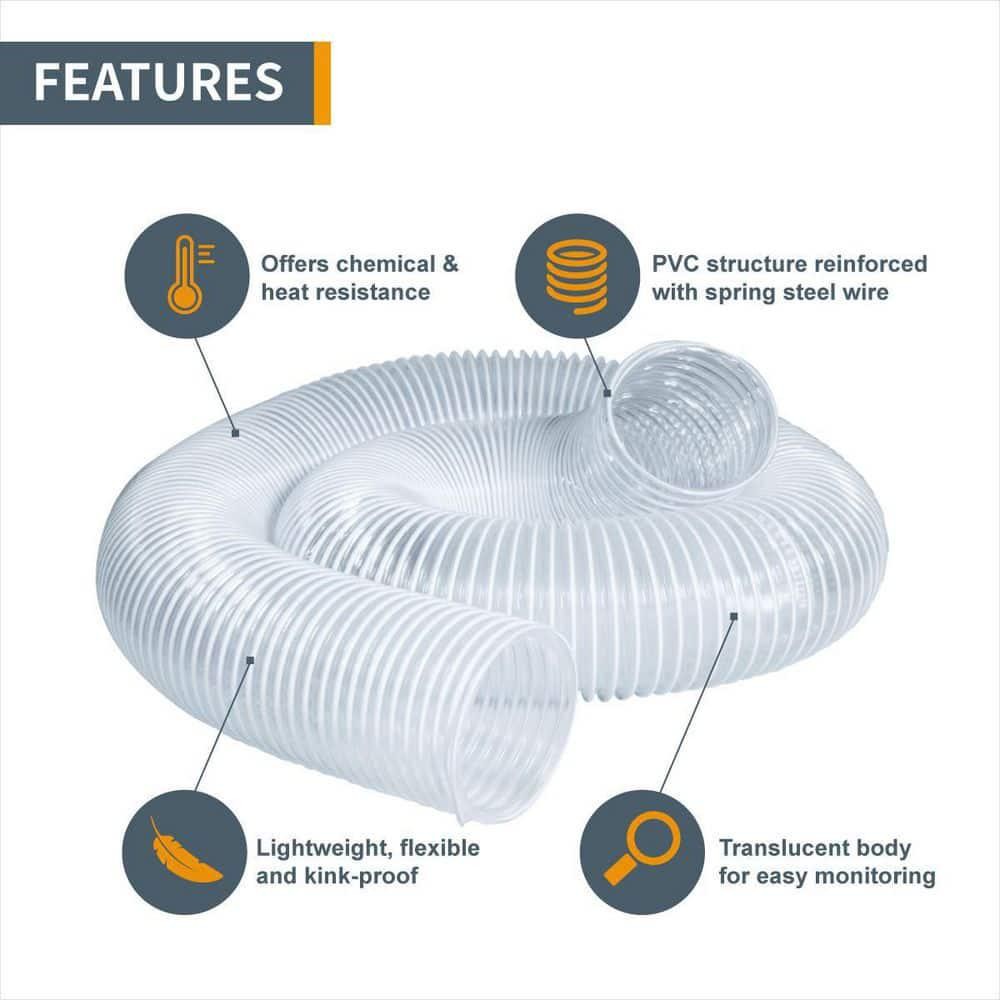 Wire Hose Clear Dust Reinforced Flexible 6 Inch By 10 Foot