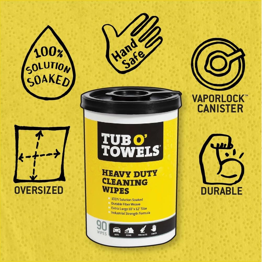 Tub O’ Towels Heavy-Duty Multi-Surface Cleaning Wipes – Extra-Large 10″ x 12″, 9