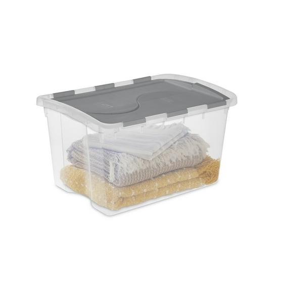 Clear Plastic Storage Container with Hinge Lid 48 Quart Medium FlipLid Bin Gray