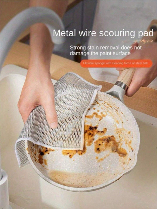 10pcs Non-Scratch Steel Wool Dishcloths – Reusable Kitchen Scrubbing Pads-NEW