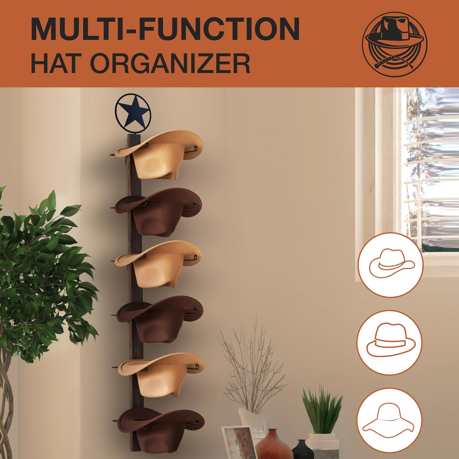P-ALADIN Cowboy Hat Holder, Rack for Wall, 16 x 9.3 x 3 inches
