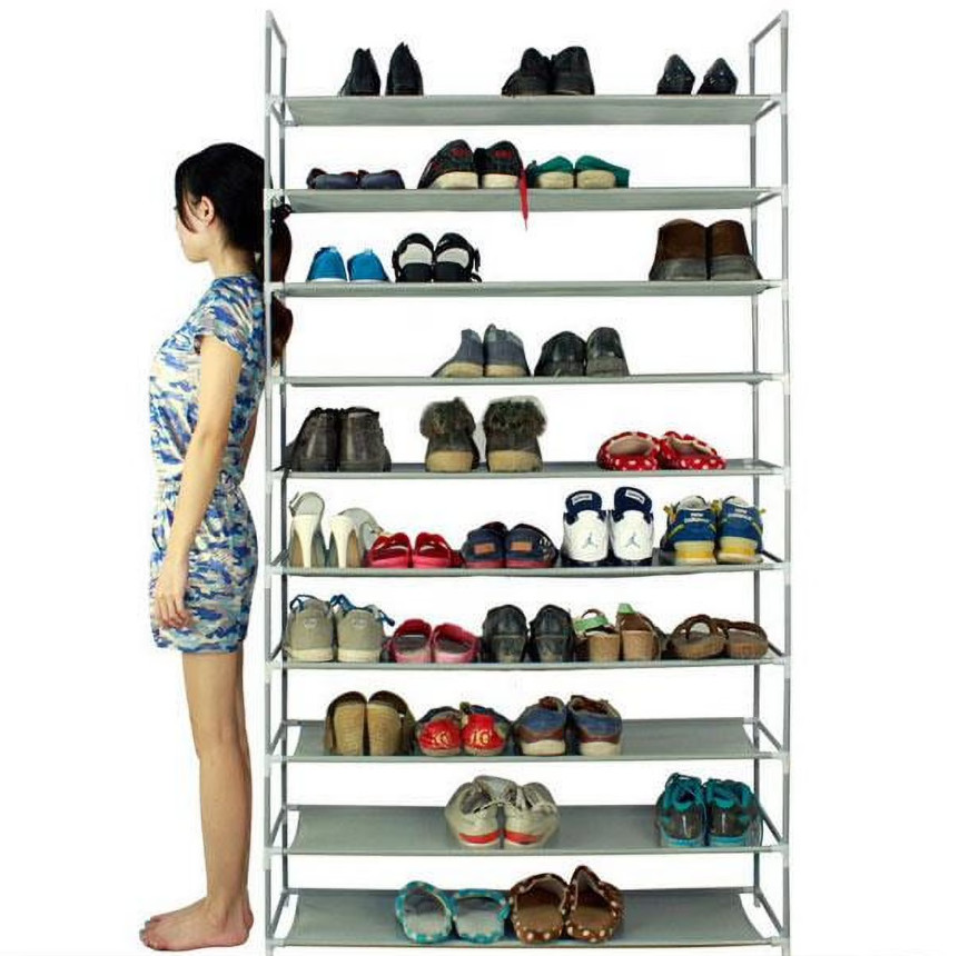 50 Pairs 10 Tier Shoe Rack Organizer Space Saving Shoe Tower Storage Gray Stack