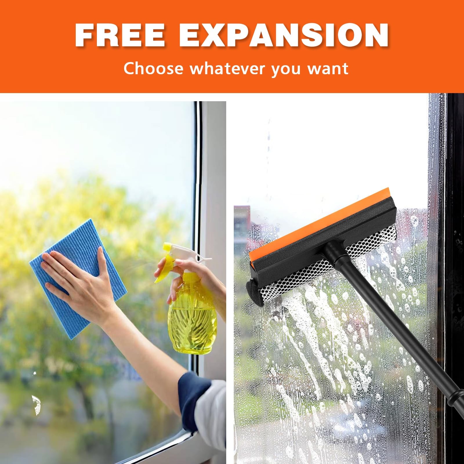 Gas Station Window Squeegee, 16 Inch Handle, 2 In 1 Car Glass Cleaner
