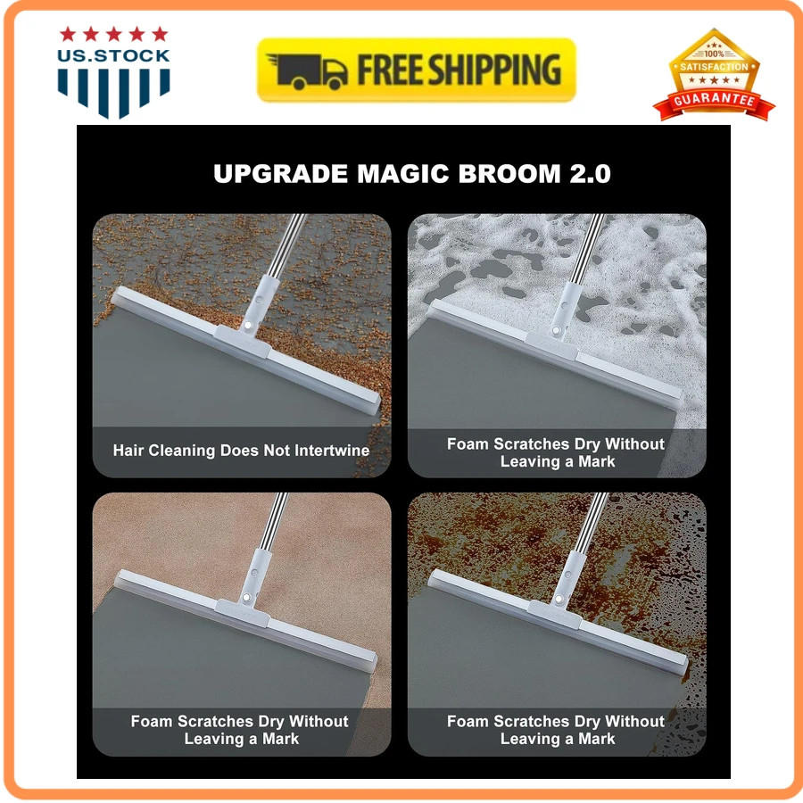 62′ Rubber Squeegee Broom Floor Cleaner Pet Hair Remover Long Handle Magic Broom
