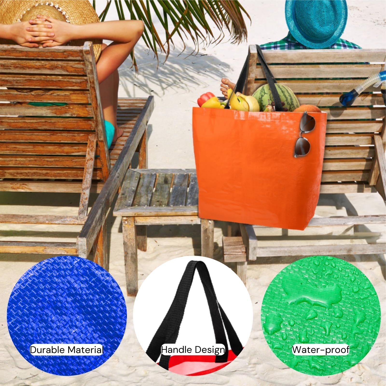 Multicolor Heavy Duty 80 Lbs Waterproof Plastic Reusable Grocery Bags 12 PCS