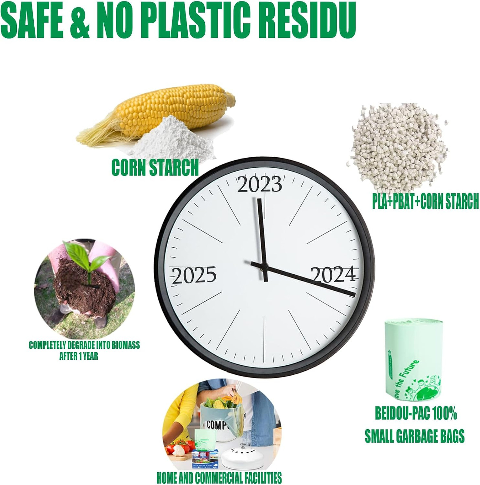 13 Gallon Compostable Trash Bags with Handles, 50 Count, Food Scrap Waste, ASTM