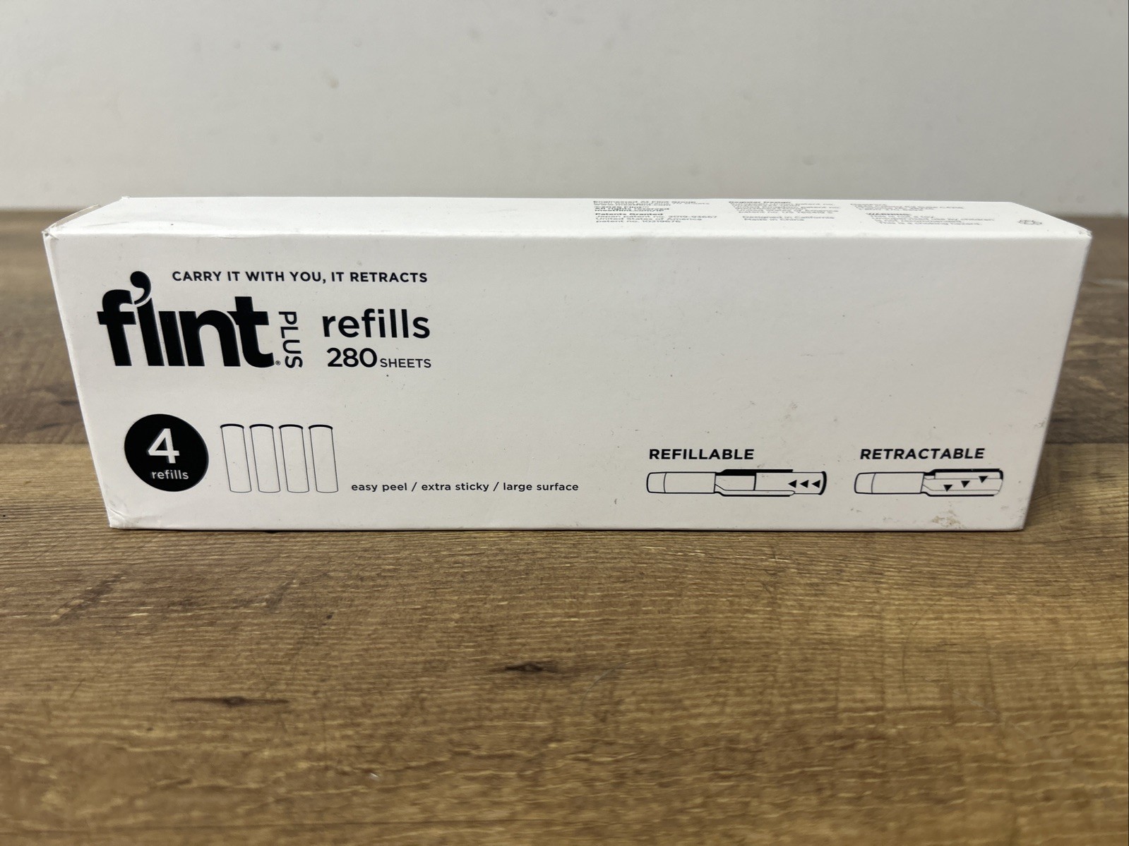 4 Packs Flint Plus Retractable Lint Roller 70-Sheet Refill