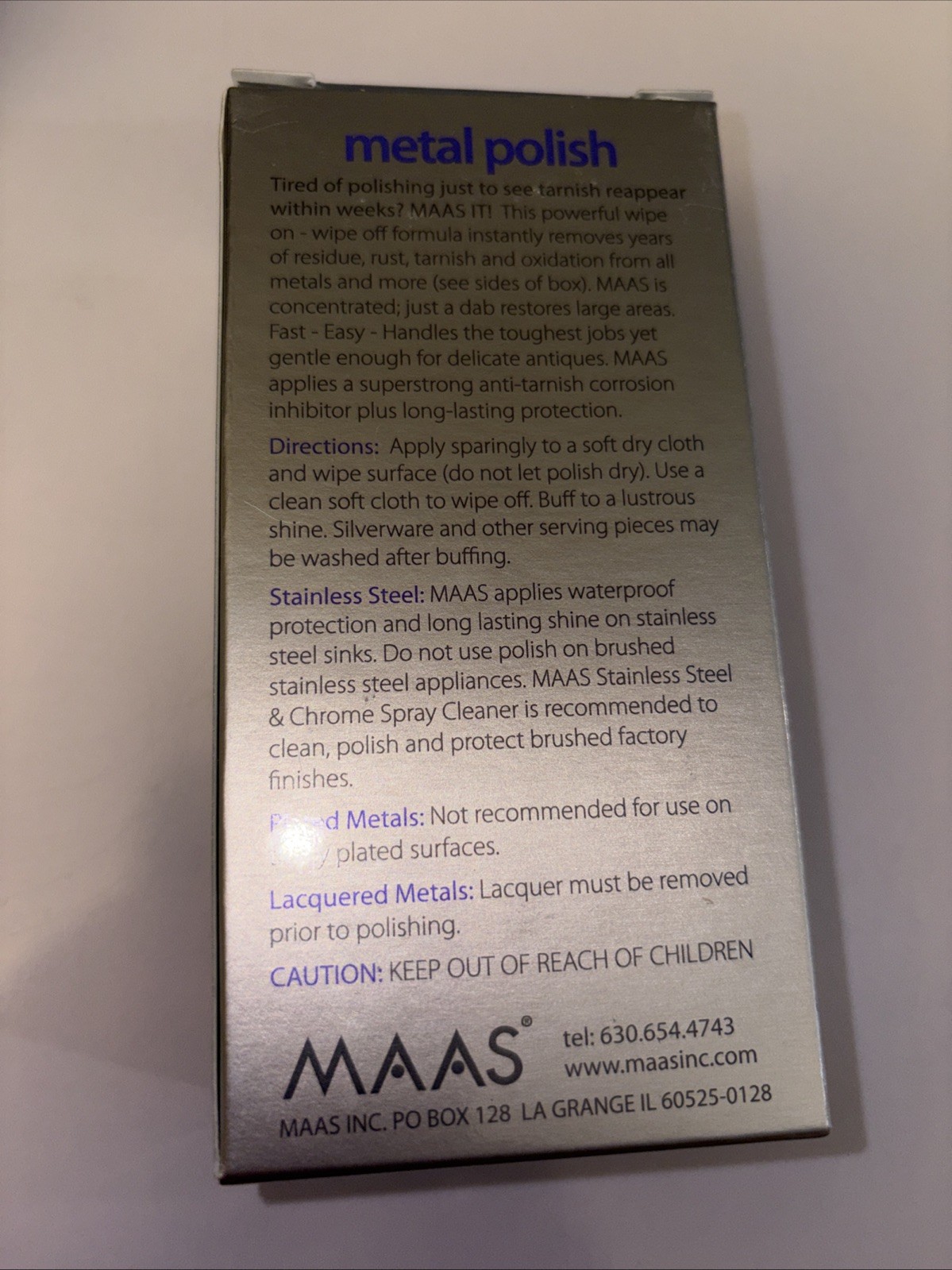 Maas Metal Polish 2 oz Tube French Lavender All Metals Multi-Surface Sealed