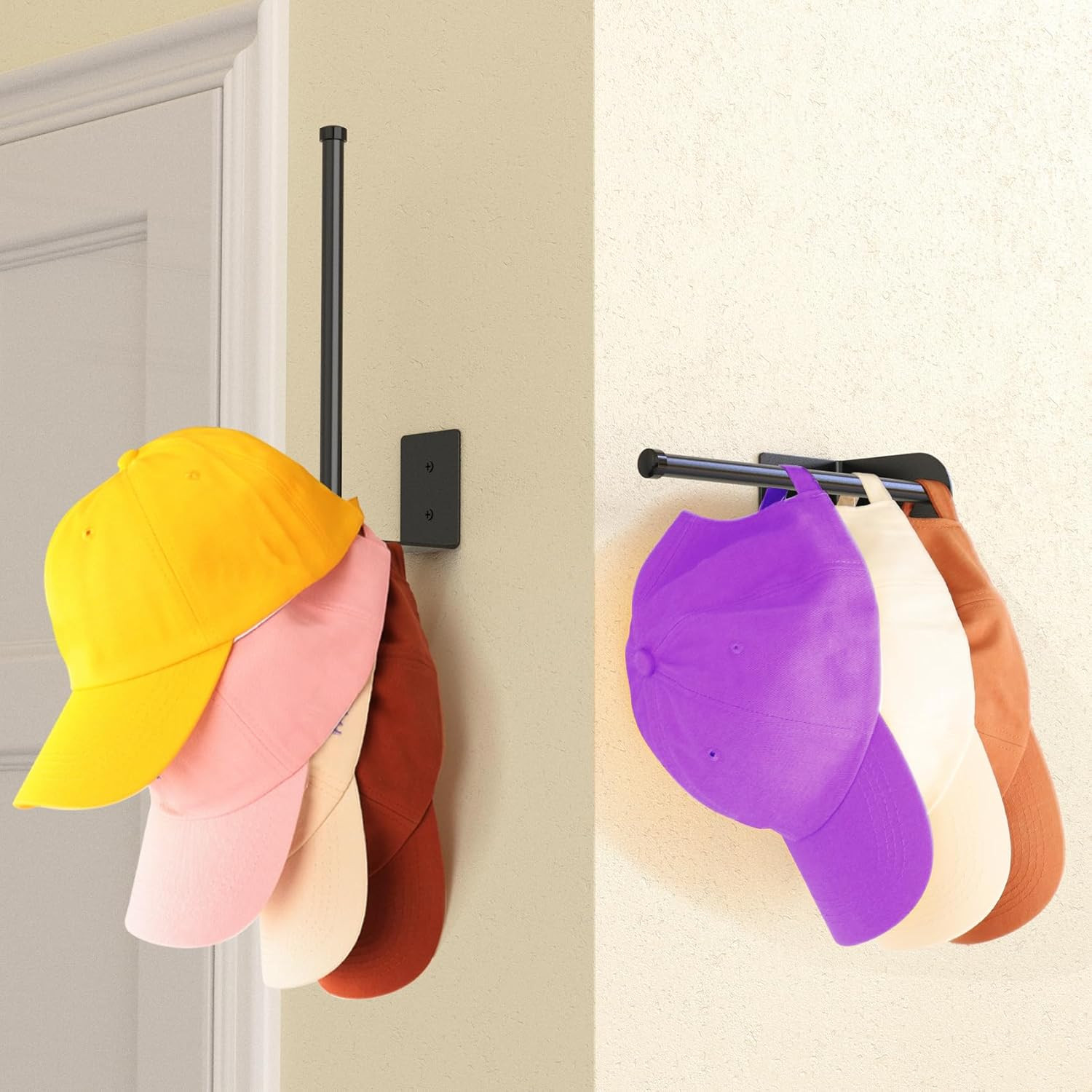 2 Pack de organizador de gorras de acero inoxidable Black de pared de 8.26 in
