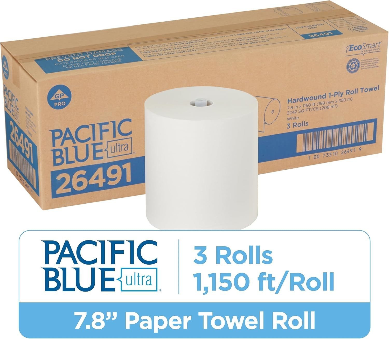 Pacific Blue Ultra 8” High-Capacity Recycled Paper Towel Rolls by GP PRO , W…