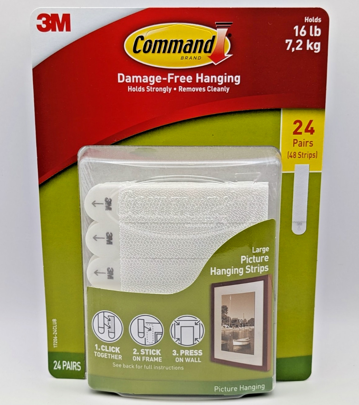 3M Command Large Picture Hanging Strips 24 Pairs 48 Strips Holds Up to 16 lb