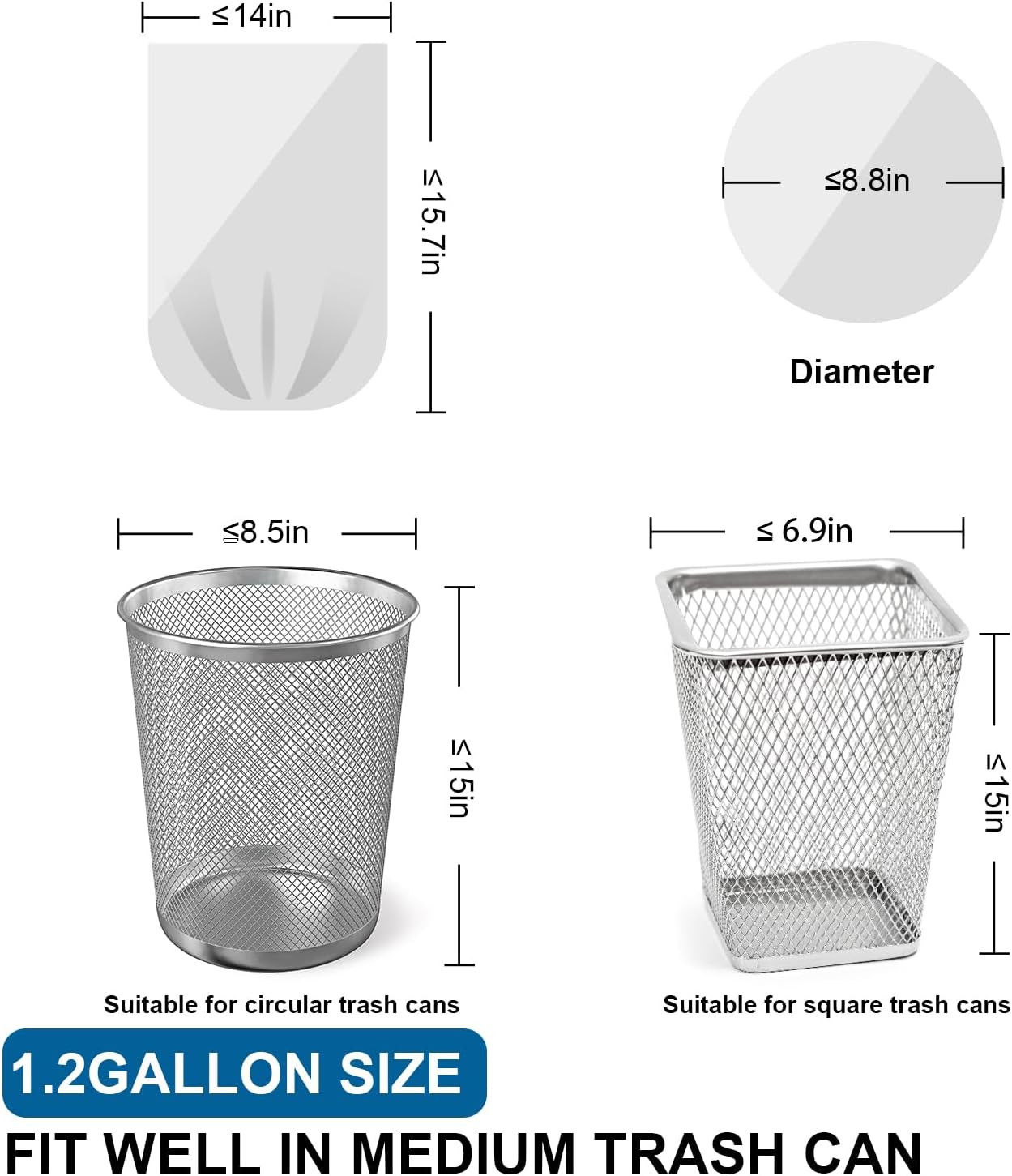 1.2 Gallon Mini Trash Bags Drawstring – 120 Count Thick Small Garbage Bags Unsce