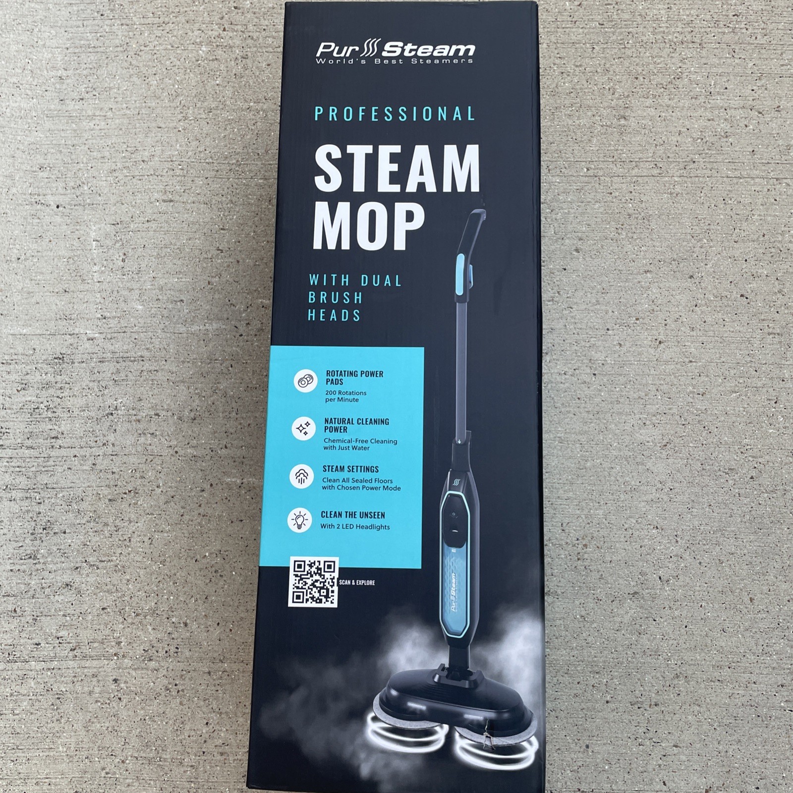 Pursteam ScrubMaster Steam Mop w/ Dual Scrubbing Head, LED Headlights Adjustable
