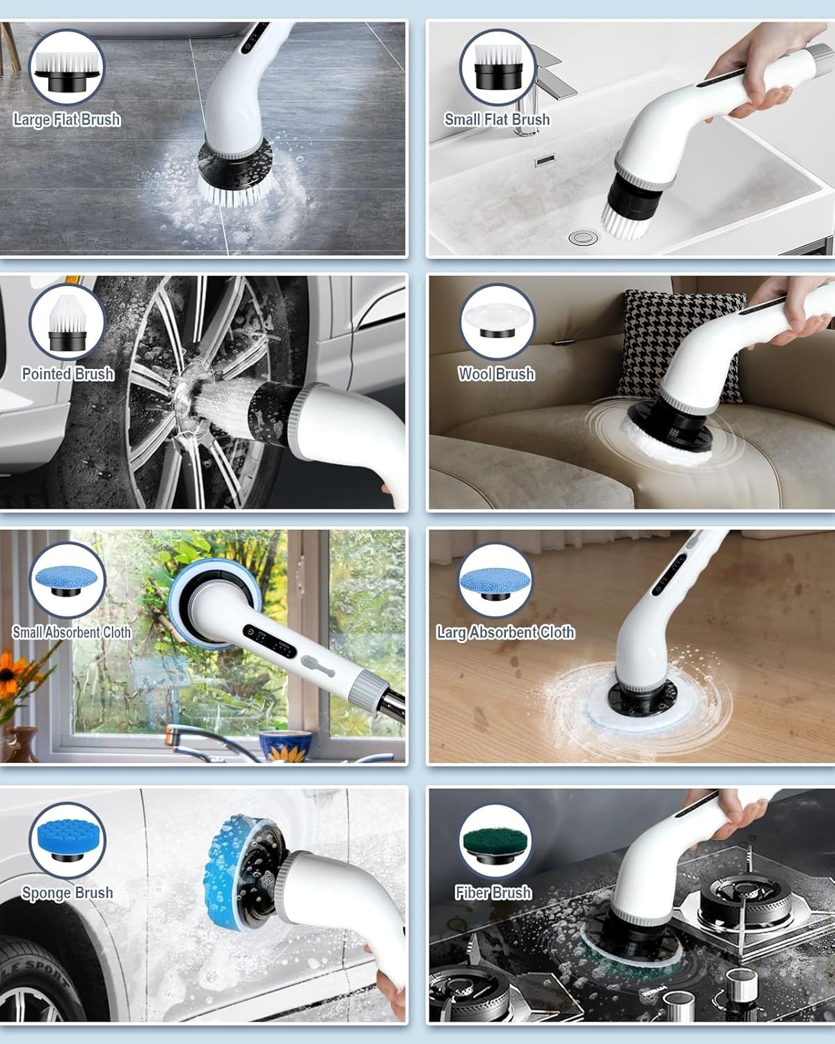 8 in 1 Electric Spin Scrubber for Bathroom, Tub, Tile, Kitchen