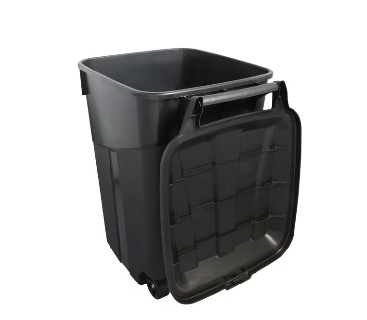 Hyper Tough 45 Gallon Wheeled Heavy Duty Garbage Can w/ Attached Lid Black