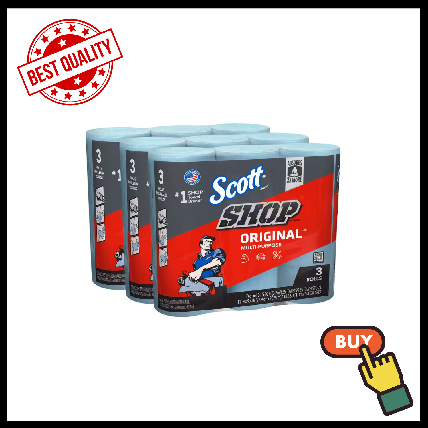 Blue Shop Towel Cleaning Wipes (3-Pack Bundle of 3)