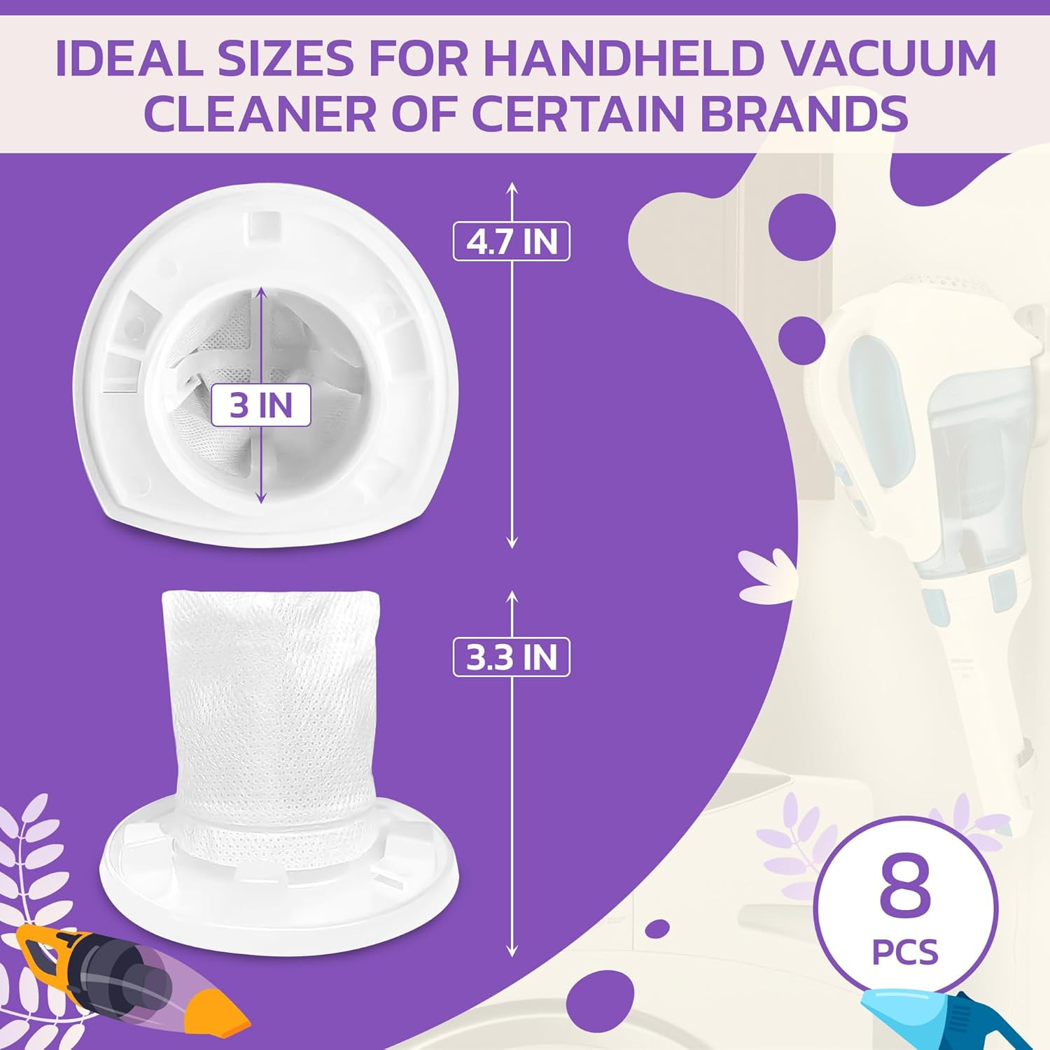 8 Pcs Reusable Black and Decker Filters for Hand Vac – Washable & Reusable VF110