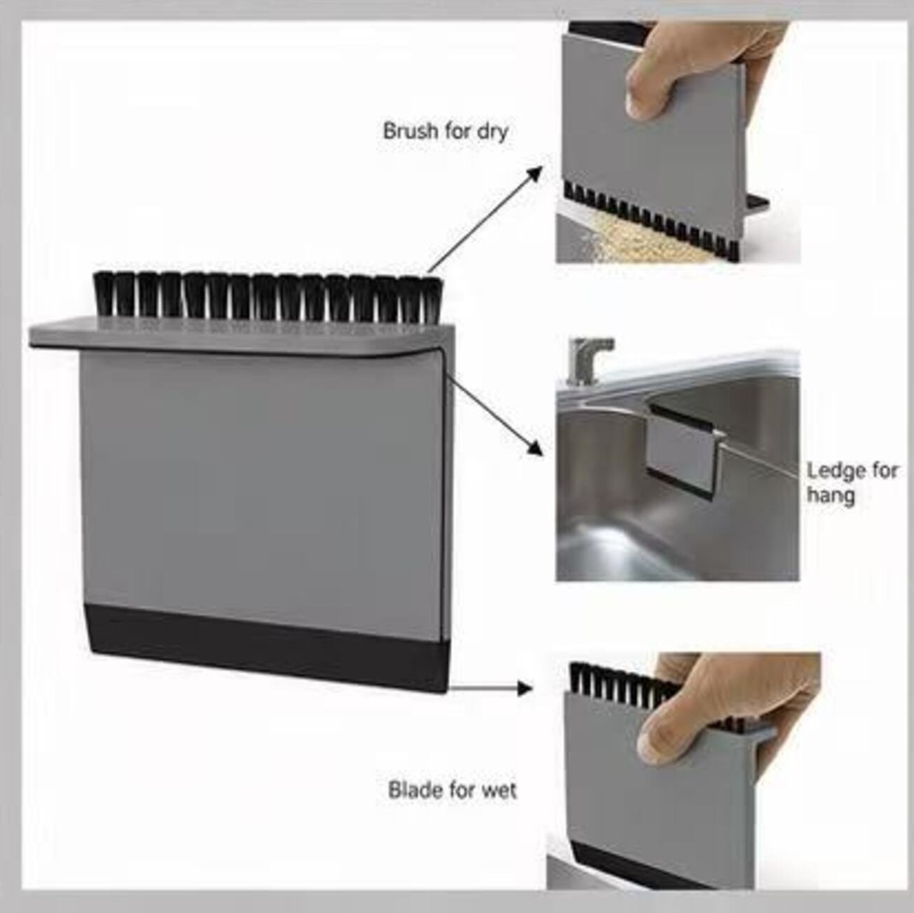 3 Pack Multipurpose Kitchen Sink Squeegee Cleaner and Countertop Brush Wiper