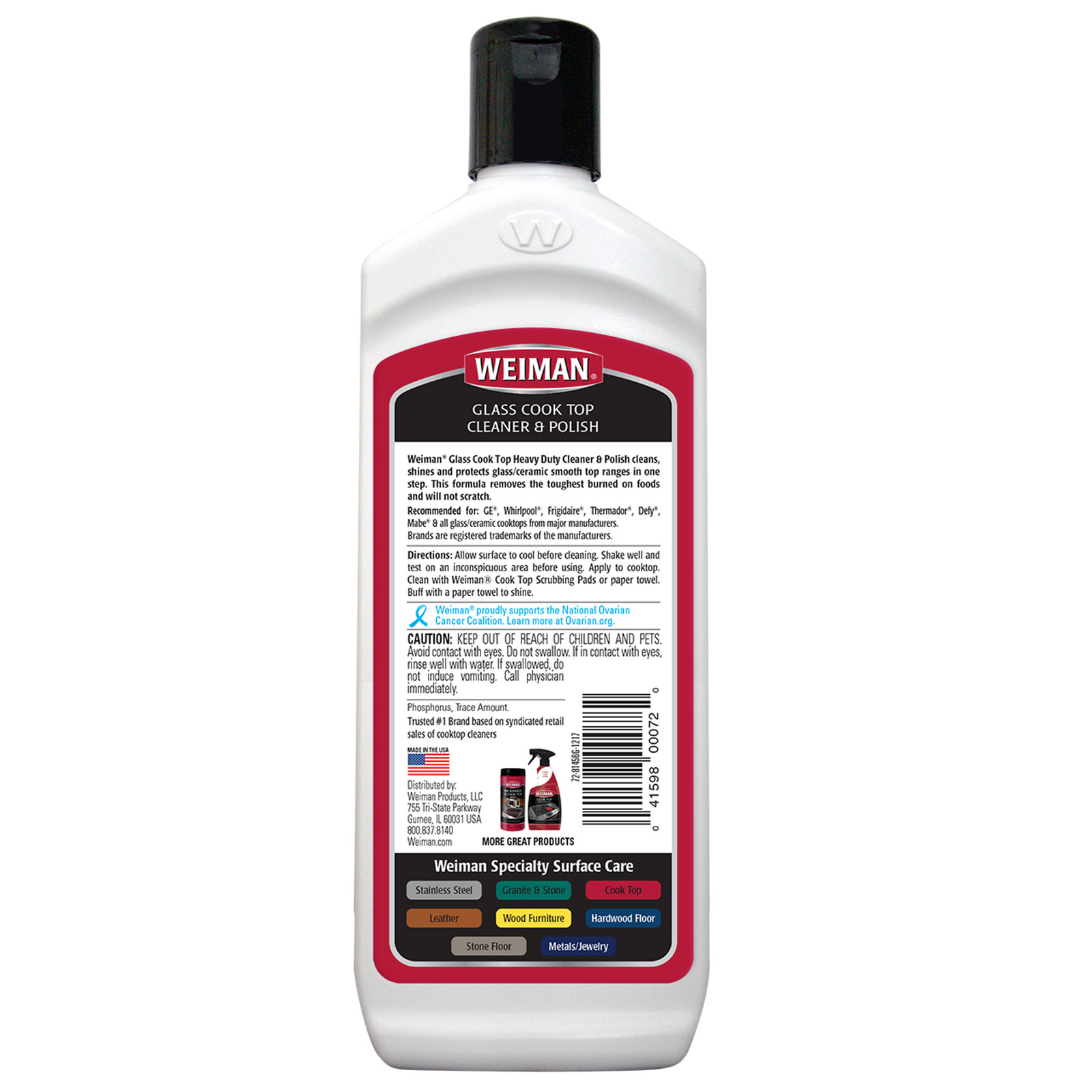 WEIMAN GLASS COOK RANGE SURFACE CLEANER POLISH Clean Shine Protect Heavy Duty 15