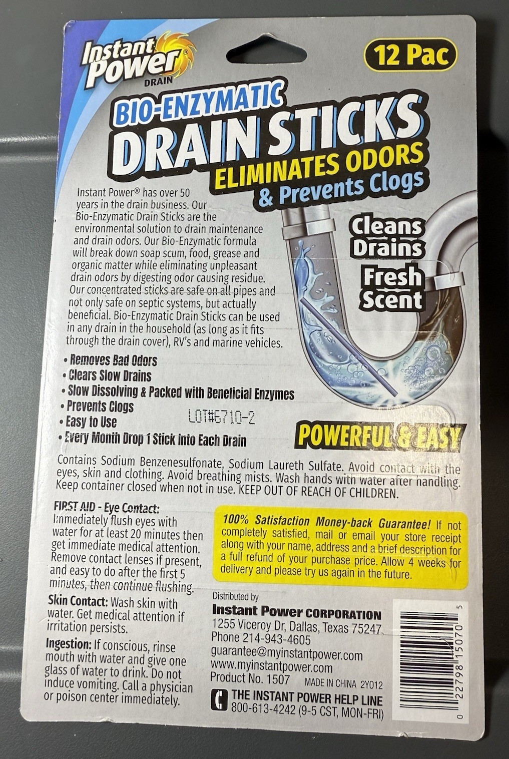 Instant Power Bio Enzymatic Drain Sticks 12 Pack Eliminate Odors & Prevent Clog