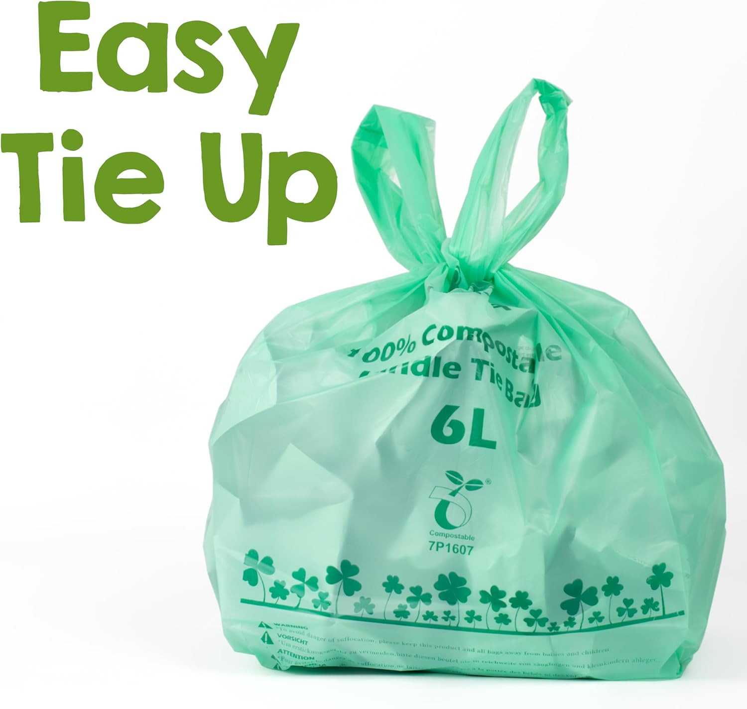 1.6 Gallon Tie Handles Compost Trash Bags 120 Food Scrap Bags, Compostable Kitch