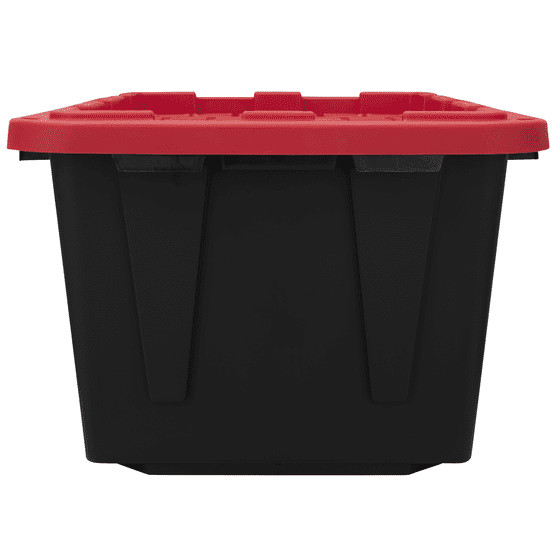 Hyper Tough 27 Gallon Large Storage Bin with Snap Lid, Black and Red, Heavy Duty