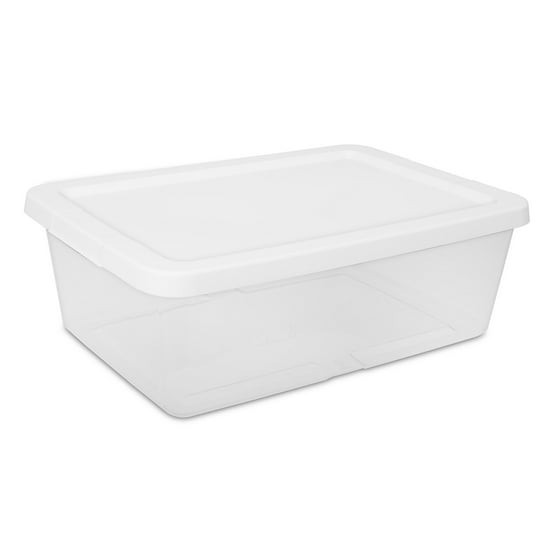 (4) 12 Quart Storage Boxes, Clear Plastic Storage Bin with Snap-On Lid, White