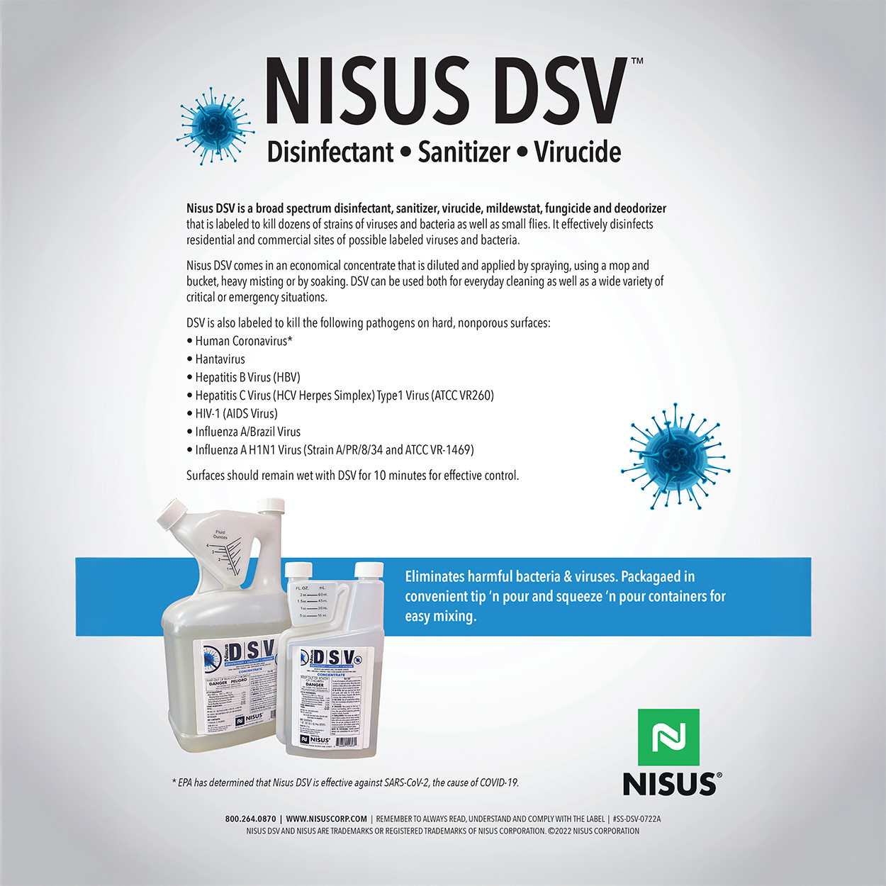 Nisus DSV – Disinfectant, Sanitizer & Virucide 32 fl oz Bottle