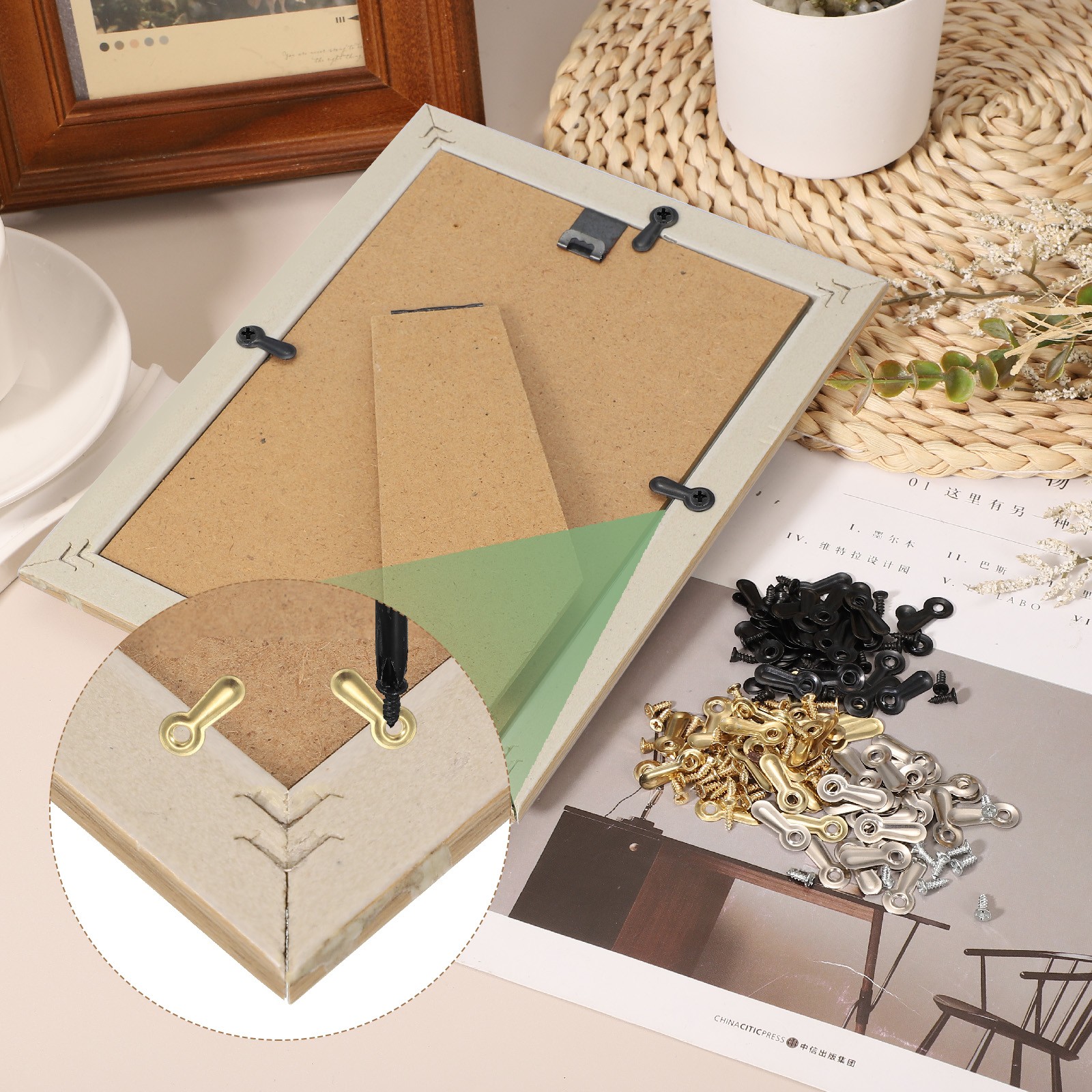 120pcs 0.75″ Picture Frame Backing Clips Hardware with 120pcs Screw Gold,
