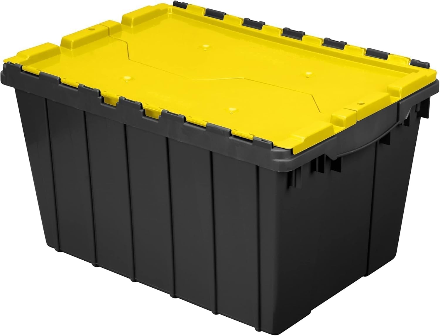 Akro~Mils 12 Gal Stackable Plastic Storage Tote Box with Lid, Black/Yellow