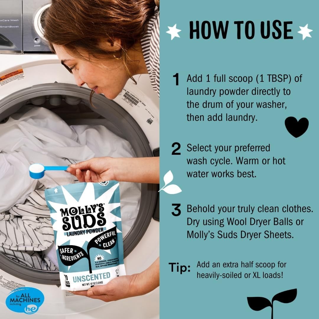 Molly’s Suds Laundry Detergent Powder 120 Loads | Clean & Gentle | Pick Scent