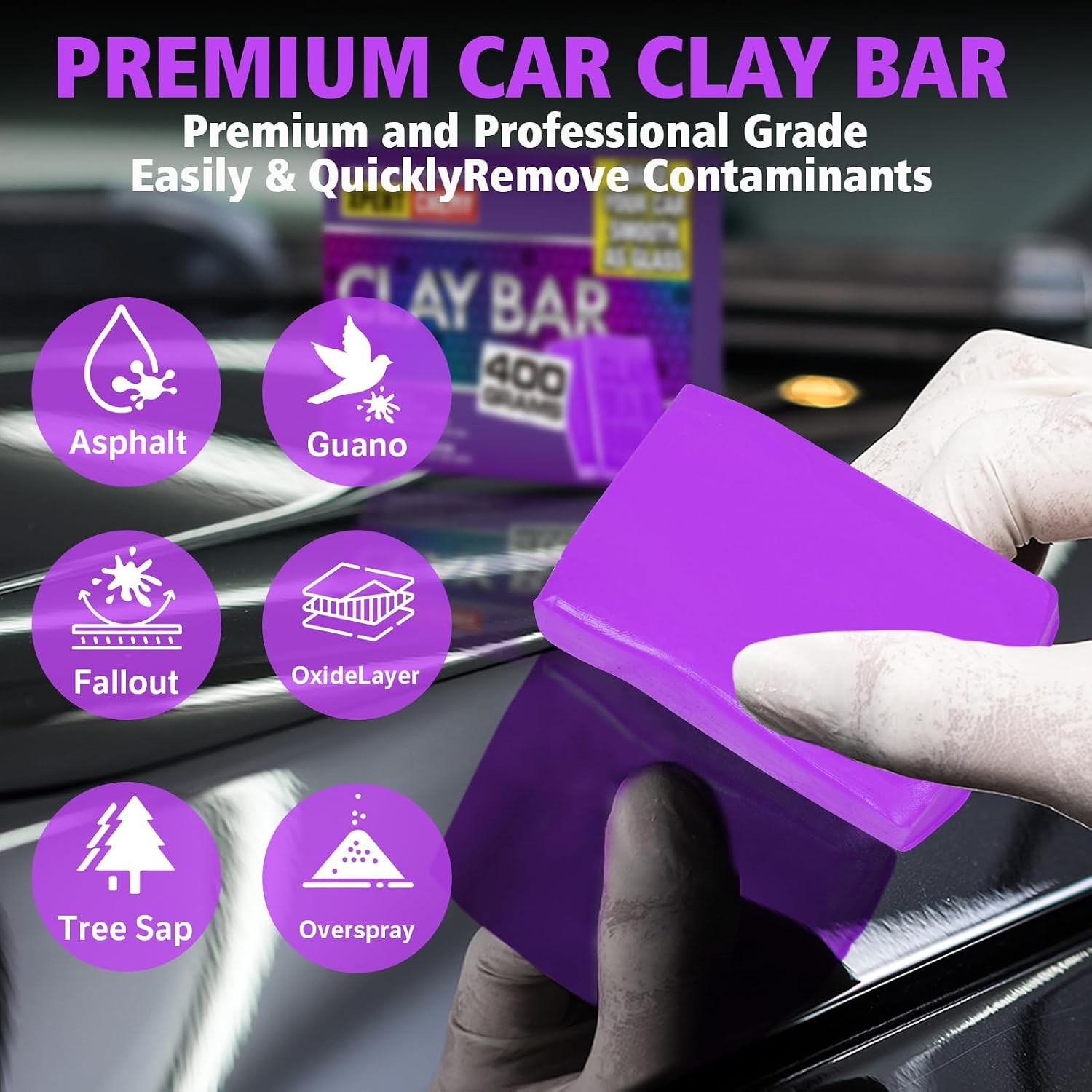 Premium Purple 400g Car Clay Bar 4 Pack Auto Detailing Kit No Scratch Magic Bar