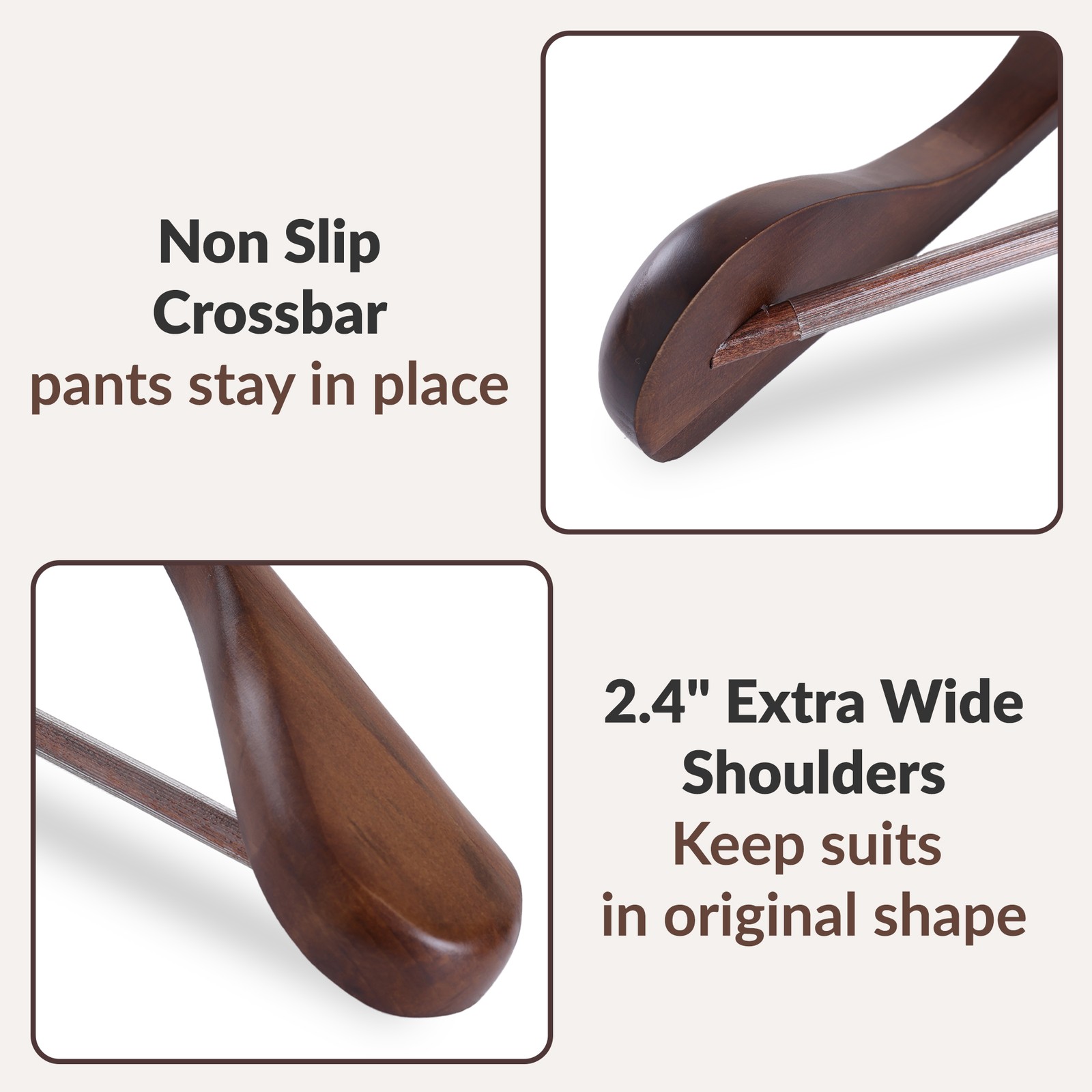 24-60x Solid Wood Outerwear Hangers 2.4″ Wide Shoulder Clothes Hanger Suit Pants