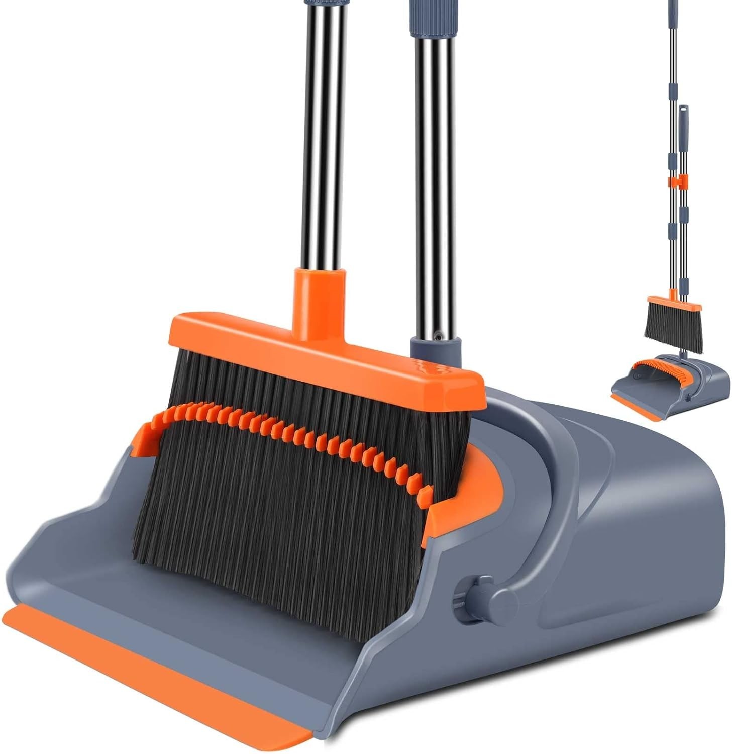 Upgrade Broom and Dustpan Set, Self-Cleaning with Dustpan Teeth, Indoor&Outdo…